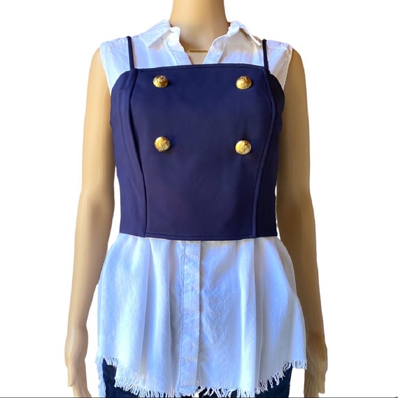 Anthropologie Eva Franco  🆕 | 🎄Cropped Spaghetti Strap Ponte Trench Blouse. - Picture 4 of 12